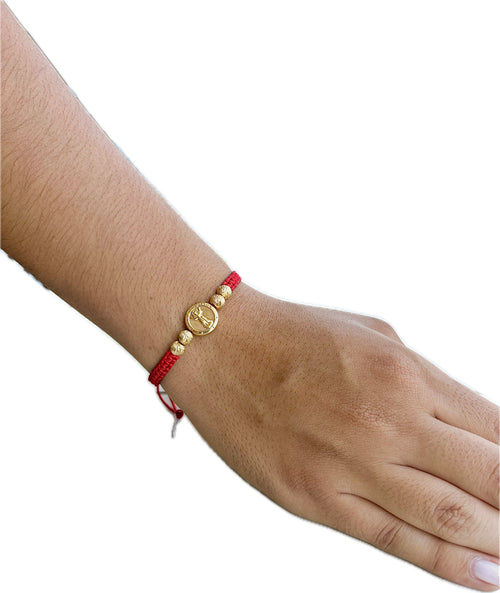 ❤️✨ MANILLA TEJIDA ROJA CON DIJE DEL DIVINO NIÑO JESÚS EN ORO 18KTS ✨❤️